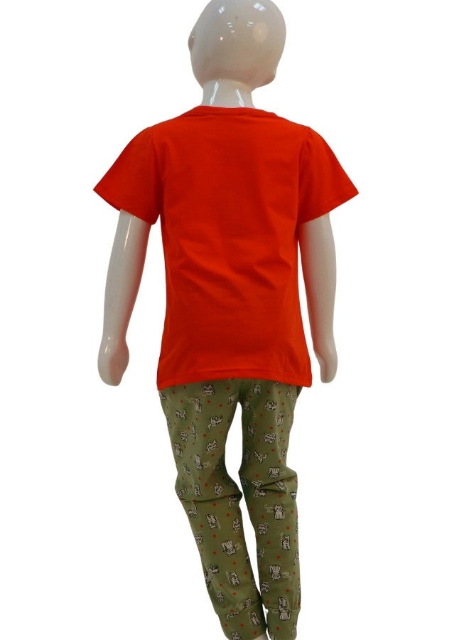 JOANNA JOANNA Girl's We Are Happy Print Short Sleeve Shirt & Long Pants Pajama Set, Red  - Image 4