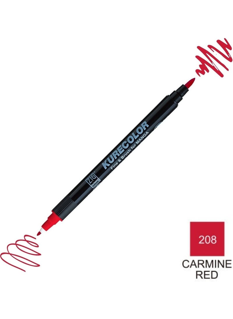 Zig Kurecolor Mangaka Fine&brush Double-Sided Pen CNKC-2200 No 208 Carmine Red  - Image 5