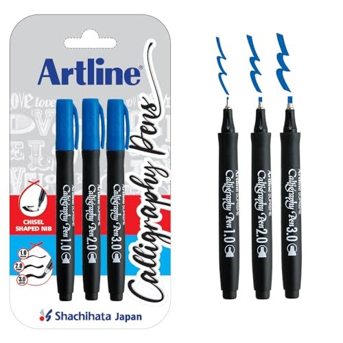 Artline Ergoline Blue Colour Calligraphy Pen Set Of 3 | Perfect For Lettering and Decoration - Image 2