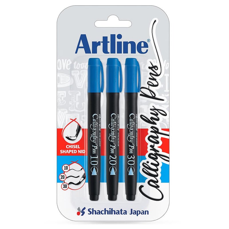 Artline Ergoline Blue Colour Calligraphy Pen Set Of 3 | Perfect For Lettering and Decoration - Image 3