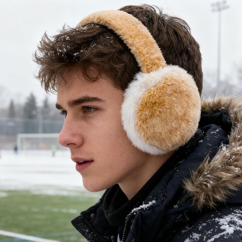 سماعات أذن قابلة للطي للأطفال، خفيفة الوزن مع بطانة فرو دافئة وعصابة رأس للتزلج وركوب الدراجات والجري - Image 4