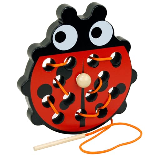 Sealive Wooden Lacing Toys for Toddlers Fun Learning Activity for Preschoolers Develop Fine Motor Skills Durable Montessori Toy for Travel Ladybug - Image 1