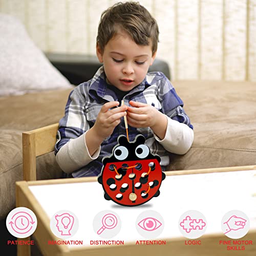 Sealive Wooden Lacing Toys for Toddlers Fun Learning Activity for Preschoolers Develop Fine Motor Skills Durable Montessori Toy for Travel Ladybug - Image 5