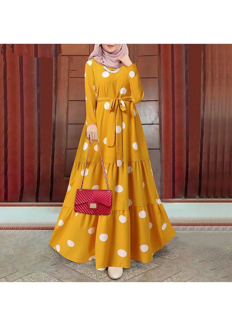 Aethvive Women Muslim Elegant Casual Loose Dress ，Abaya Long Sleeved Polka Dots Printed Maxi Robe Dress  - Image 2