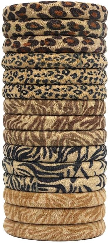 15pcs Fabric Leopard Print Hair Rope Elastic Hair Bands Soft Hair Tie for Women Hair Bobbles Hair Scrunchies Set Hair Accessories