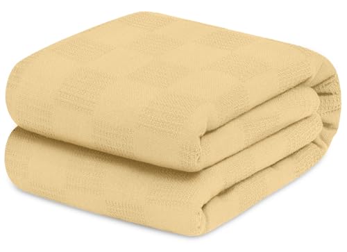 Avalonbedding Avalon Bedding 100% Cotton Blankets King Size Thermal Blanket (108"x90") - Perfect Cotton Blanket King Size for Layering Bed in Any Season - Cotton Blankets for Bed (Beige) - Image 1