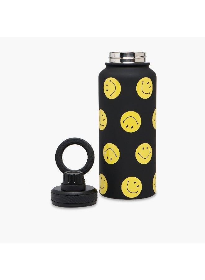 LIFESTYLE Smiley Print Black Stainless Steel Water Bottle - 1 L - Image 2