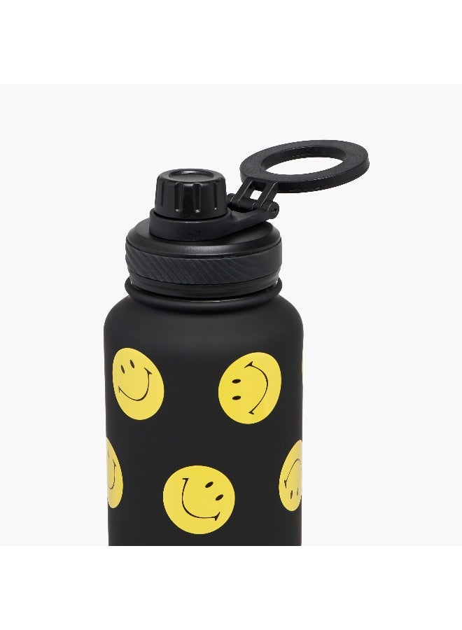 LIFESTYLE Smiley Print Black Stainless Steel Water Bottle - 1 L - Image 3