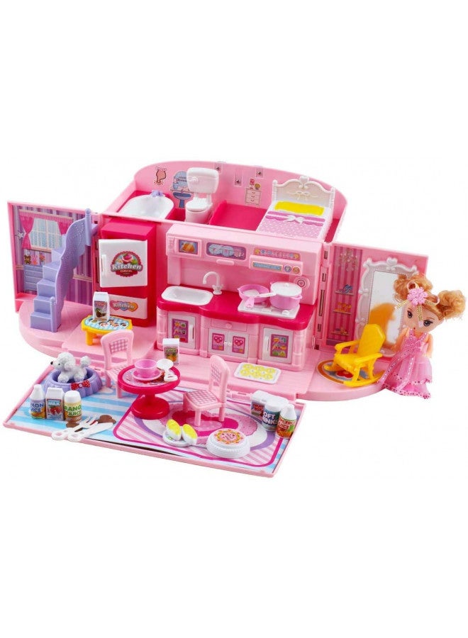 deAO Doll Houses Portable Backpack for Girls with Doll Toy House with Light and Music Baby Dollhouse Furniture for 3 to 8 Years Olds Toddler Kids - Image 3