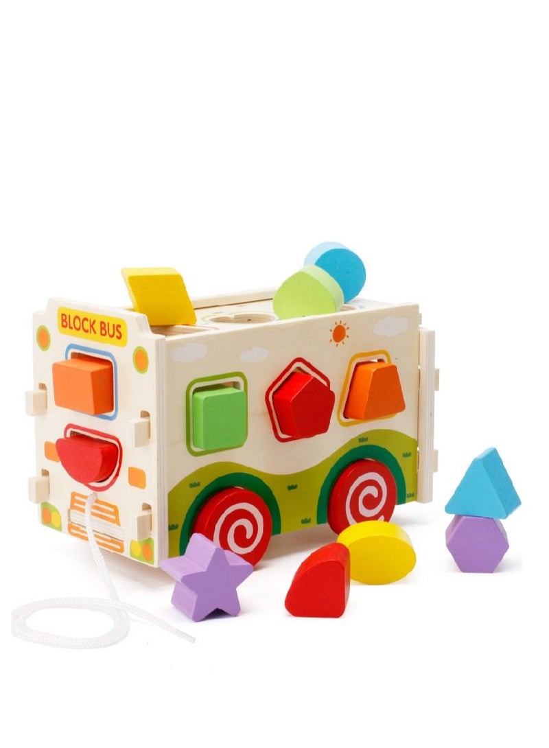 Soofam Wooden Sorter Toy,Bus Shaped Wooden Blocks Shape Sorter Set Sturdy, Durable and Colorful, Assorted - Image 1