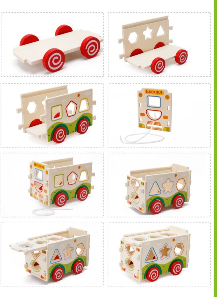 Soofam Wooden Sorter Toy,Bus Shaped Wooden Blocks Shape Sorter Set Sturdy, Durable and Colorful, Assorted - Image 2