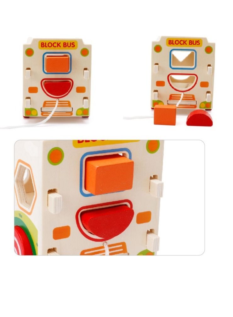 Soofam Wooden Sorter Toy,Bus Shaped Wooden Blocks Shape Sorter Set Sturdy, Durable and Colorful, Assorted - Image 4