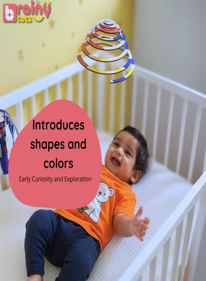 Brainytots Spiral Hanging Mobile Toy for Newborn Baby | Dual Sided Black White & Color Wooden Cot Toy | Bed Cradle Nursery Toys for Visual & Sensory Development (Circle) - Image 2