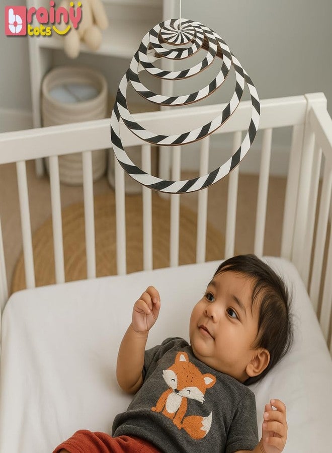 Brainytots Spiral Hanging Mobile Toy for Newborn Baby | Dual Sided Black White & Color Wooden Cot Toy | Bed Cradle Nursery Toys for Visual & Sensory Development (Circle) - Image 5