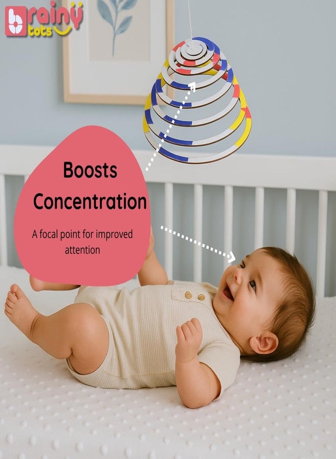Brainytots Spiral Hanging Mobile Toy for Newborn Baby | Dual Sided Black White & Color Wooden Cot Toy | Bed Cradle Nursery Toys for Visual & Sensory Development (Circle) - Image 3
