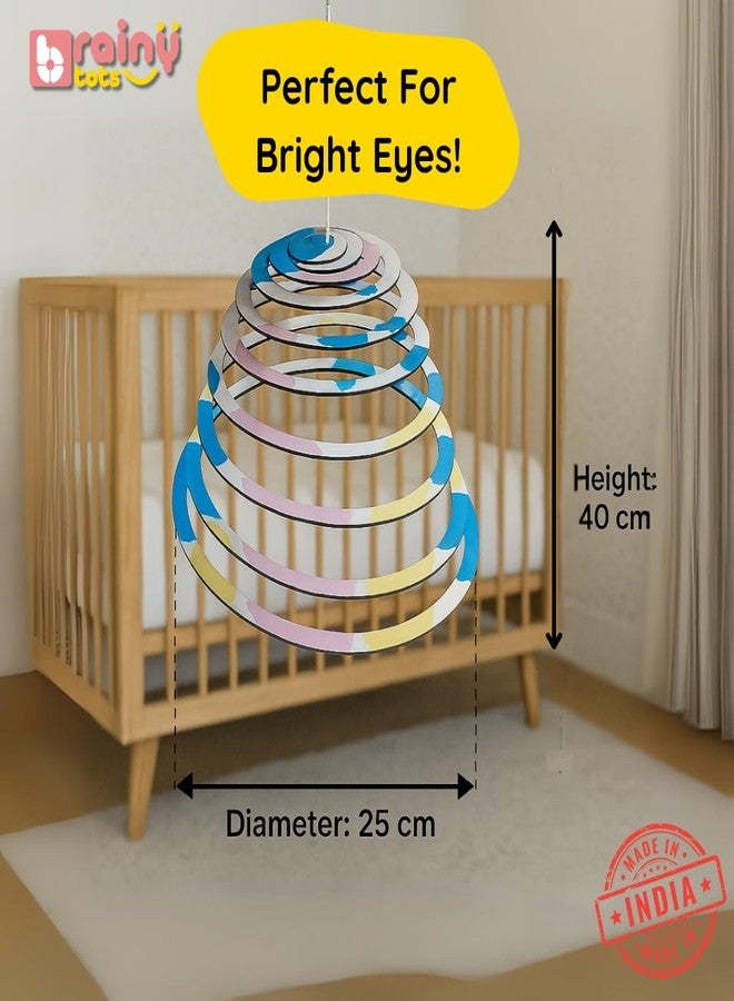 Brainytots Spiral Hanging Mobile Toy for Newborn Baby | Dual Sided Black White & Color Wooden Cot Toy | Bed Cradle Nursery Toys for Visual & Sensory Development (Circle) - Image 4