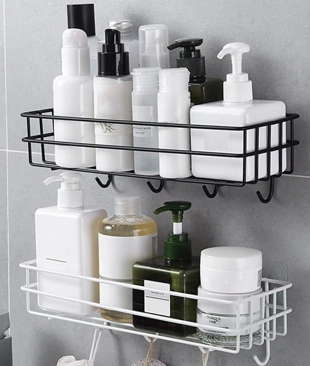 Smart Saver 2 pack Shower Caddy Shelf Organizer Rack Self Adhesive Black Bathroom Shelves Basket Home Kitchen Wall Inside Organization