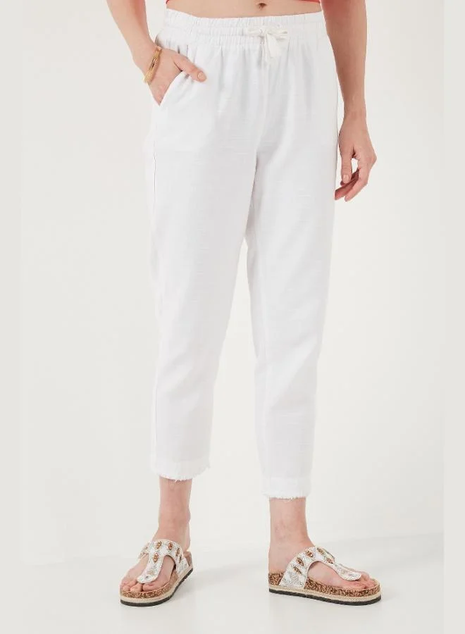 ليلا بنطلون قصير نسائي بخصر عالٍ من الكتان من ليلا