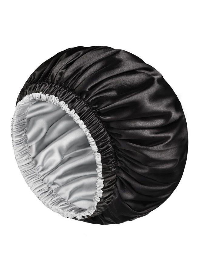 mikimini Black Satin Bonnet for Sleeping, Curly Hair Silk Sleep Cap for Women and Men Reversible Double Layer Bonnet X-Large Sleeping Cap Soft Stretchy Night Cap for Hair Care (Black+Silver)  - Image 1