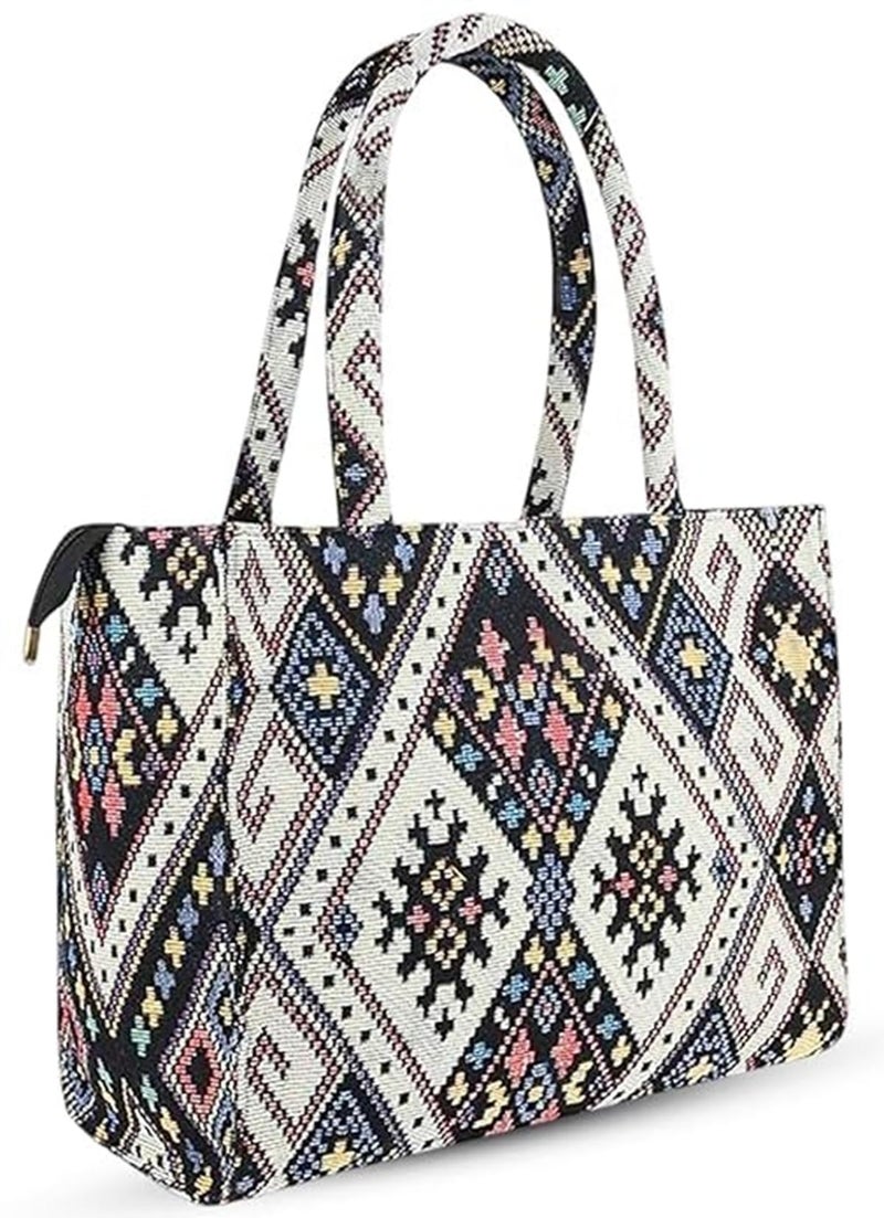 Monarch bizcom impex Stylish Tote Bag for Girls & Women | Sturdy Cotton Blend Jacquard | Durable & Elegant Double Shoulder Ladies Handbag Purse For Daily & Office,Travel Use Zip Pocket Multicolor - Image 1