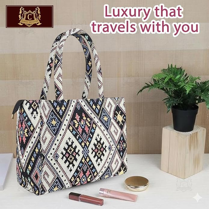 Monarch bizcom impex Stylish Tote Bag for Girls & Women | Sturdy Cotton Blend Jacquard | Durable & Elegant Double Shoulder Ladies Handbag Purse For Daily & Office,Travel Use Zip Pocket Multicolor - Image 3