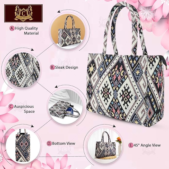 Monarch bizcom impex Stylish Tote Bag for Girls & Women | Sturdy Cotton Blend Jacquard | Durable & Elegant Double Shoulder Ladies Handbag Purse For Daily & Office,Travel Use Zip Pocket Multicolor - Image 5