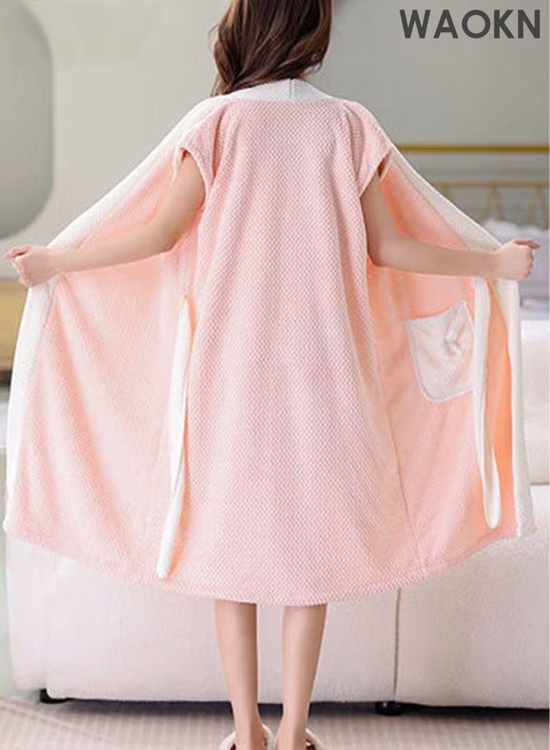 WAOKN Women's Bath Robe, Wearable Bath Towel with Side Pocket Wrap Shower Wrap Towel Dress Bathrobe Waffle Spa Towel Robes with Adjustable Closure Quick Dry Lightweight Cover Up - Image 5