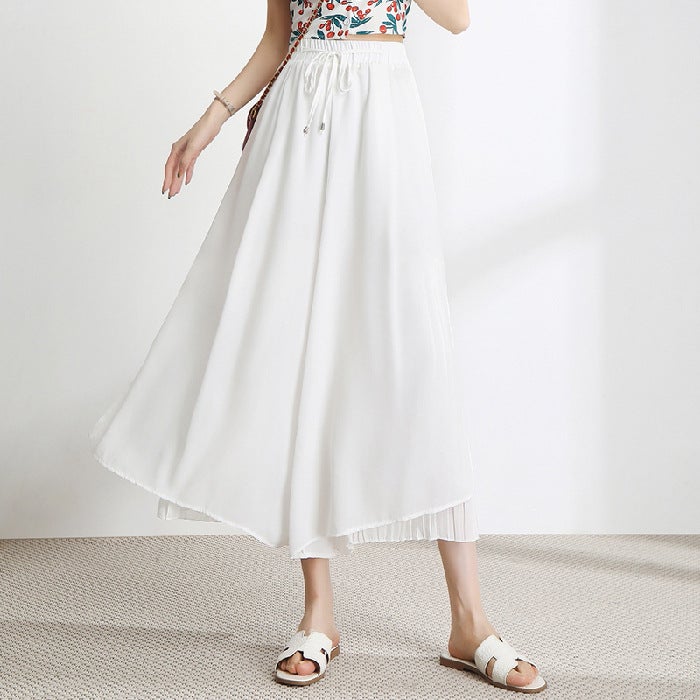 Chiffon wide-leg pants womens high waist draping summer new cropped thin dancing piaoyi skirt pants Black - Image 2