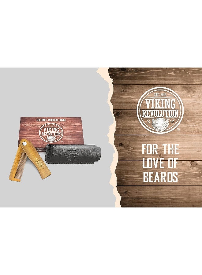 Viking Revolution Folding Beard Comb W/Carrying Pouch For Men - All Natural Wooden Beard Comb W/Gift Box - Green Sandalwood Comb For Grooming & Combing Hair, Beards And Mustaches - Image 3