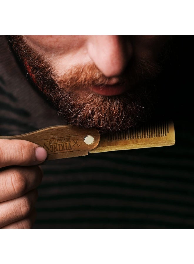 Viking Revolution Folding Beard Comb W/Carrying Pouch For Men - All Natural Wooden Beard Comb W/Gift Box - Green Sandalwood Comb For Grooming & Combing Hair, Beards And Mustaches - Image 4