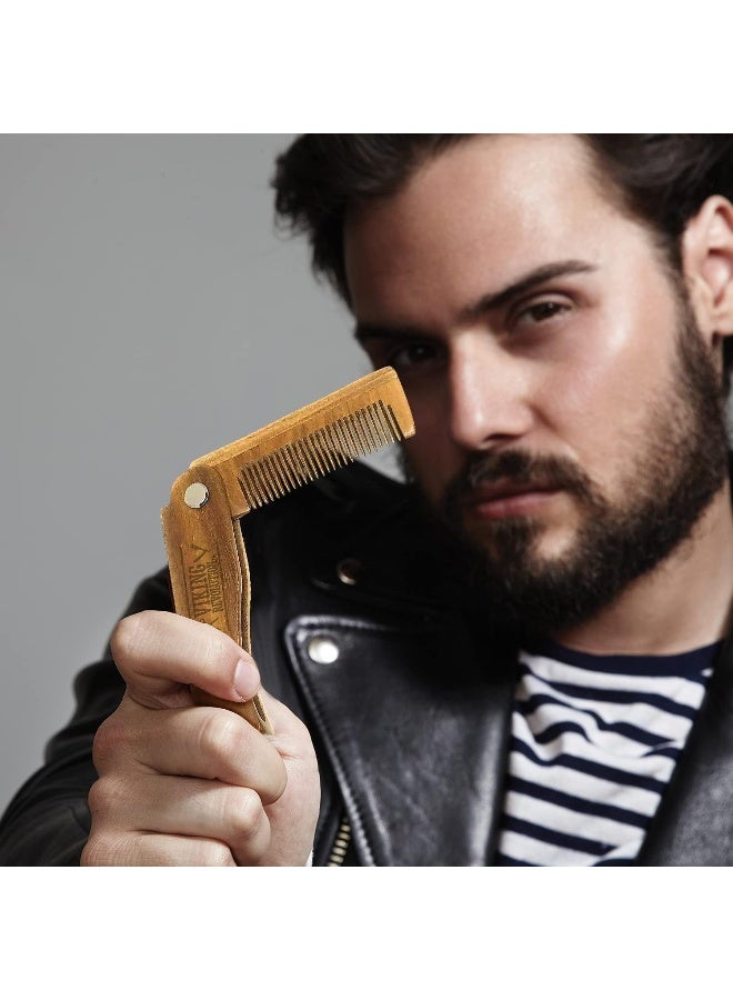 Viking Revolution Folding Beard Comb W/Carrying Pouch For Men - All Natural Wooden Beard Comb W/Gift Box - Green Sandalwood Comb For Grooming & Combing Hair, Beards And Mustaches - Image 5
