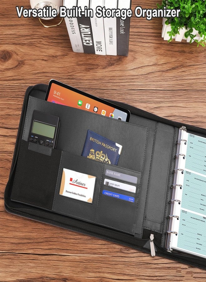 Antner Zippered 7 Ring Business Checkbook Binder Portfolio for 3-on-a-Page Business Checks, 600 Checks Capacity, PU Leather Check Book Binder Cover with Zipper Pouch & Dividers for 9x13 Sheets, Black - Image 5