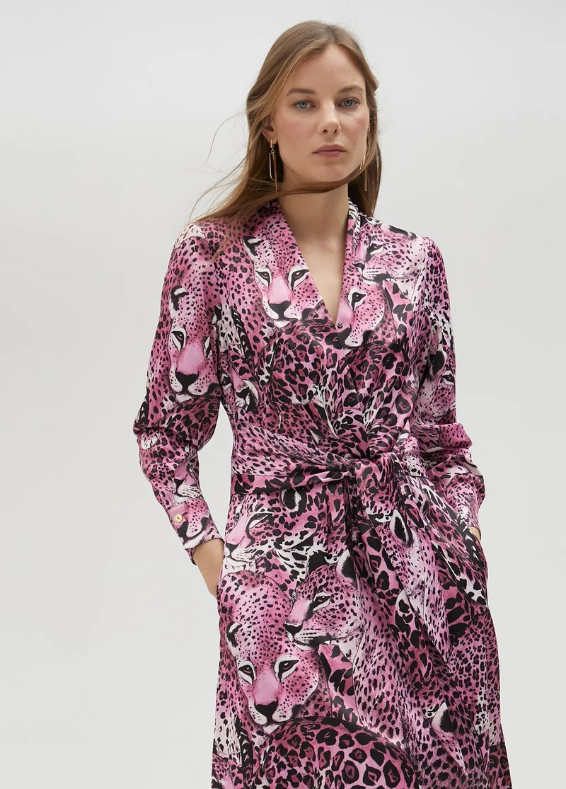 Lola Casademunt Fuchsia animal print shirt dress
