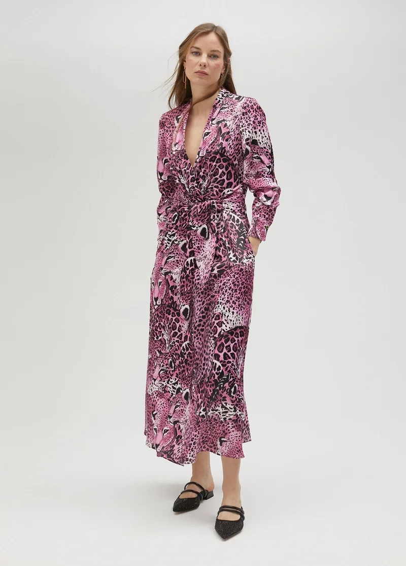 Lola Casademunt Fuchsia animal print shirt dress