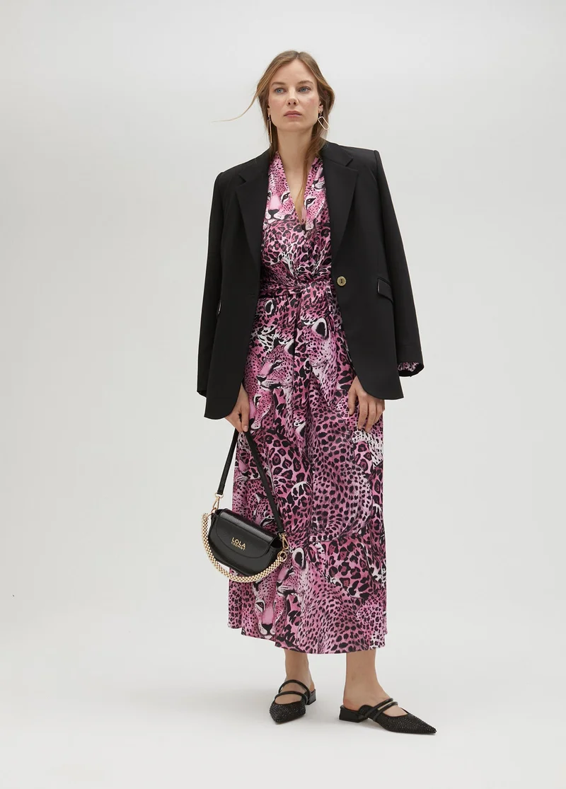 Lola Casademunt Fuchsia animal print shirt dress