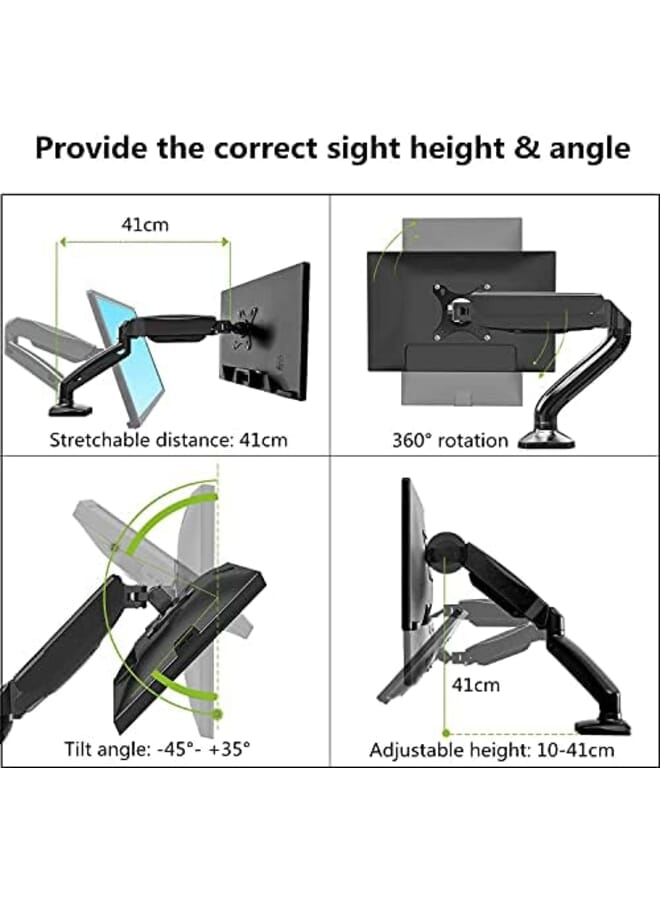 Monitor Desk Mount Stand Computer Monitor Single Arm With Gas Spring For 13 To 27 Inch Pc Lcd Led Screen Adjustable Height Tilt Angle Spring Monitor Riser Swivel Bracket For Vesa 75X75Mm 100X100Mm - Image 4