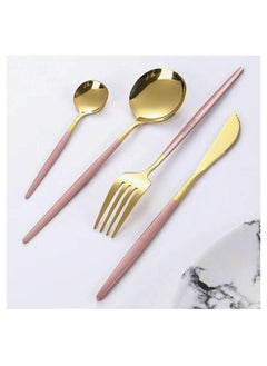 Generic Golden Spoon Set, 24 Pieces in Premium Carton Box, Premium Quality AR - Silverware Set Stainless Steel Cutlery: 24 Piece Dinnerware Utensils Dinner Forks Spoons Steak Knife Service 6 - 24 Piece Spoon Set - 6 Person Cutlery Set, 24 Piece Cutlery Set Black Gold Matt, Dinner Set with Knife Fork Spoon, Stainless Steel Cutlery Set, Dishwasher Safe  - Image 4