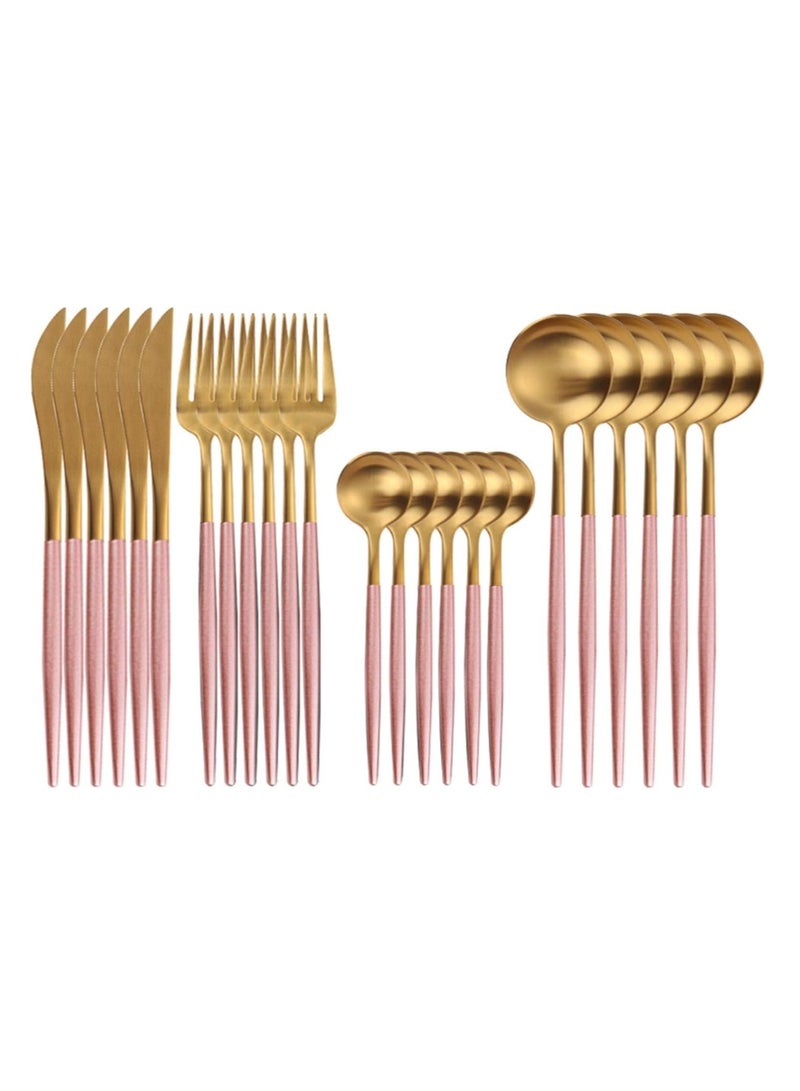 Golden Spoon Set, 24 Pieces in Premium Carton Box, Premium Quality AR - Silverware Set Stainless Steel Cutlery: 24 Piece Dinnerware Utensils Dinner Forks Spoons Steak Knife Service 6 - 24 Piece Spoon Set - 6 Person Cutlery Set, 24 Piece Cutlery Set Black Gold Matt, Dinner Set with Knife Fork Spoon, Stainless Steel Cutlery Set, Dishwasher Safe