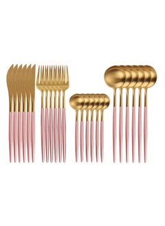 Generic Golden Spoon Set, 24 Pieces in Premium Carton Box, Premium Quality AR - Silverware Set Stainless Steel Cutlery: 24 Piece Dinnerware Utensils Dinner Forks Spoons Steak Knife Service 6 - 24 Piece Spoon Set - 6 Person Cutlery Set, 24 Piece Cutlery Set Black Gold Matt, Dinner Set with Knife Fork Spoon, Stainless Steel Cutlery Set, Dishwasher Safe  - Image 5