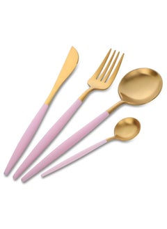 Generic Golden Spoon Set, 24 Pieces in Premium Carton Box, Premium Quality AR - Silverware Set Stainless Steel Cutlery: 24 Piece Dinnerware Utensils Dinner Forks Spoons Steak Knife Service 6 - 24 Piece Spoon Set - 6 Person Cutlery Set, 24 Piece Cutlery Set Black Gold Matt, Dinner Set with Knife Fork Spoon, Stainless Steel Cutlery Set, Dishwasher Safe  - Image 3