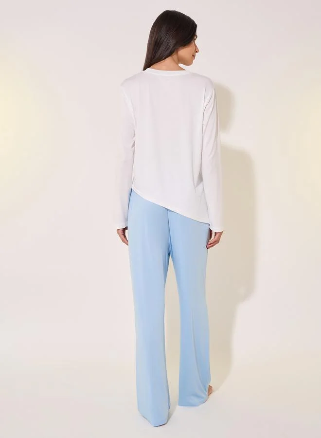 Take Two Asymmetric Hem Long Sleeve T-Shirt and Pyjama Set