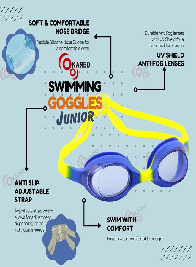 KARBD Swimming Goggles Junior Kids Size Swimming Pool Water Sports Anti Fog No Leak Swim Eyes UV Ray Protection Glasses for Children Boys Girls 1 to 4 Years Age (Junior Size, Multicolour Mix Blue) - Image 2