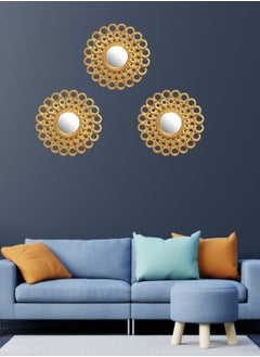 UPSCALE Set of 3 Wall Mounted 10 inch Decorative Mirrors for Living Room Home Decor Item and Bedroom Round Hanging Wall Decor Accessories Gold  - Image 5