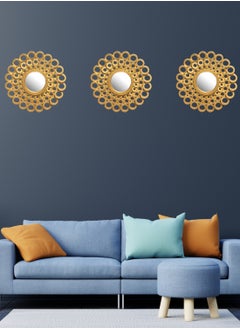 UPSCALE Set of 3 Wall Mounted 10 inch Decorative Mirrors for Living Room Home Decor Item and Bedroom Round Hanging Wall Decor Accessories Gold  - Image 3