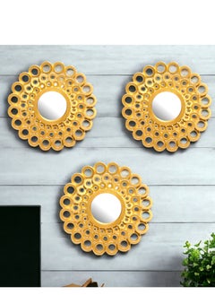 UPSCALE Set of 3 Wall Mounted 10 inch Decorative Mirrors for Living Room Home Decor Item and Bedroom Round Hanging Wall Decor Accessories Gold  - Image 1
