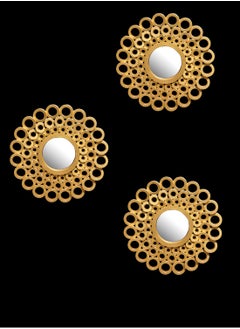 UPSCALE Set of 3 Wall Mounted 10 inch Decorative Mirrors for Living Room Home Decor Item and Bedroom Round Hanging Wall Decor Accessories Gold  - Image 2