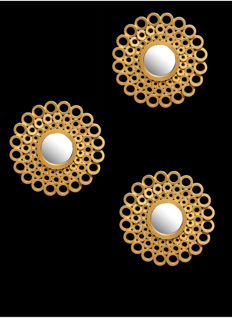 UPSCALE Set of 3 Wall Mounted 10 inch Decorative Mirrors for Living Room Home Decor Item and Bedroom Round Hanging Wall Decor Accessories Gold  - Image 5