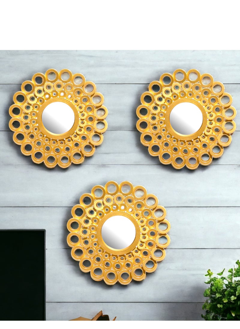 UPSCALE Set of 3 Wall Mounted 10 inch Decorative Mirrors for Living Room Home Decor Item and Bedroom Round Hanging Wall Decor Accessories Gold  - Image 3