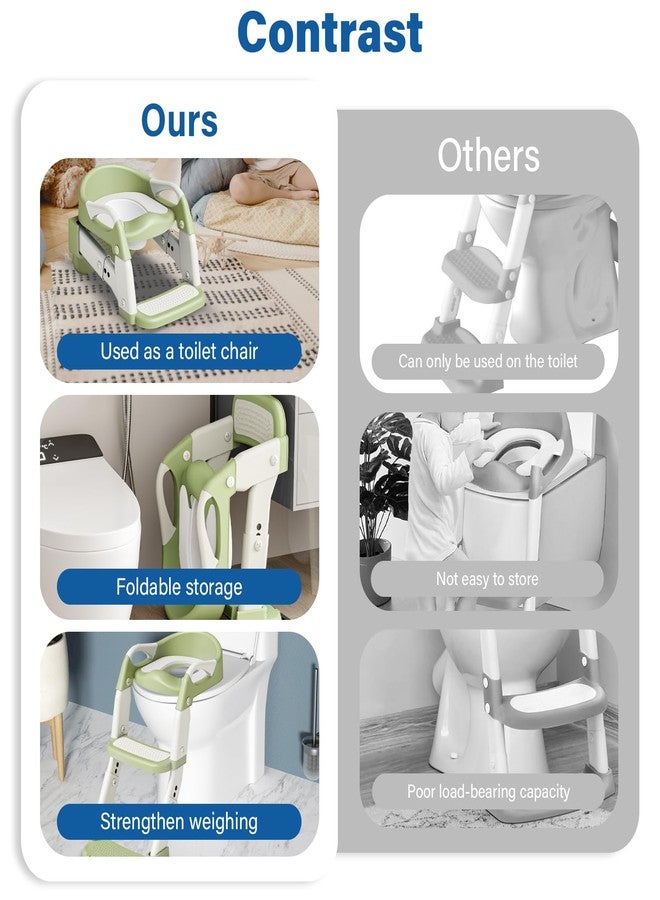 WAAYAA 3 in 1 Potty Training Seat for Toddlers Adjustable Toilet Trainer with Anti-Slip Steps and Splash Guard Converts to Step Stool & Child Toilet Chair Foldable Design for Boys & Girls(Green) - Image 4