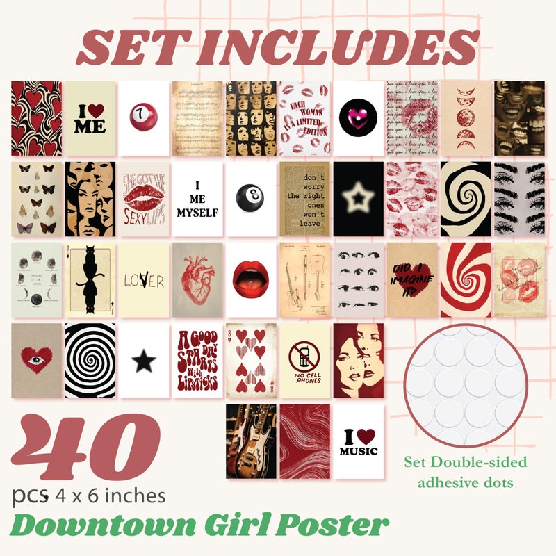 97 Decor Downtown Girl Room Decor - Downtown Girl Posters for Room Aesthetic Y2k, Retro Red Room Decor Y2k Bedroom Decorations, Mini Red Posters Coquette Wall Collage Kit for Teen College Dorm (4x6) - Image 2